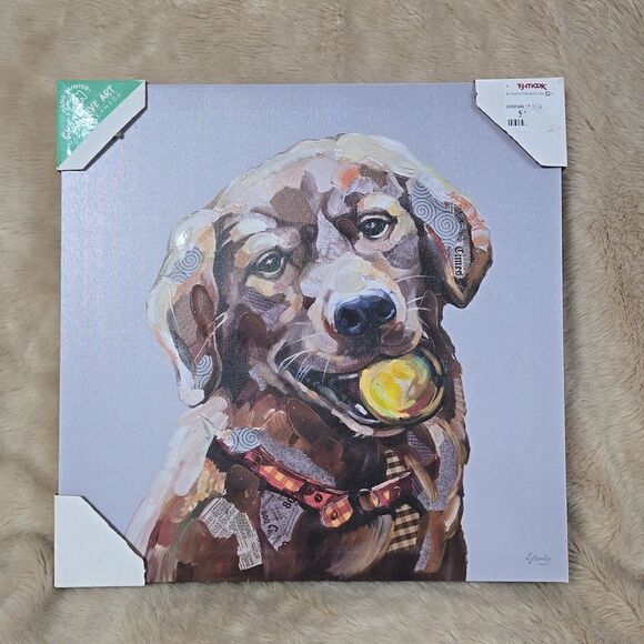 CANVAS PAINTING BROWN LABRADOR RETRIEVER WITH BALL - NEW - Picture 1 of 5